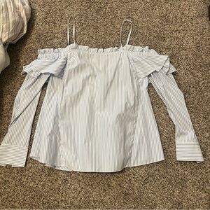 Rebecca Vallance off the shoulder button down blue white stripe size 4
